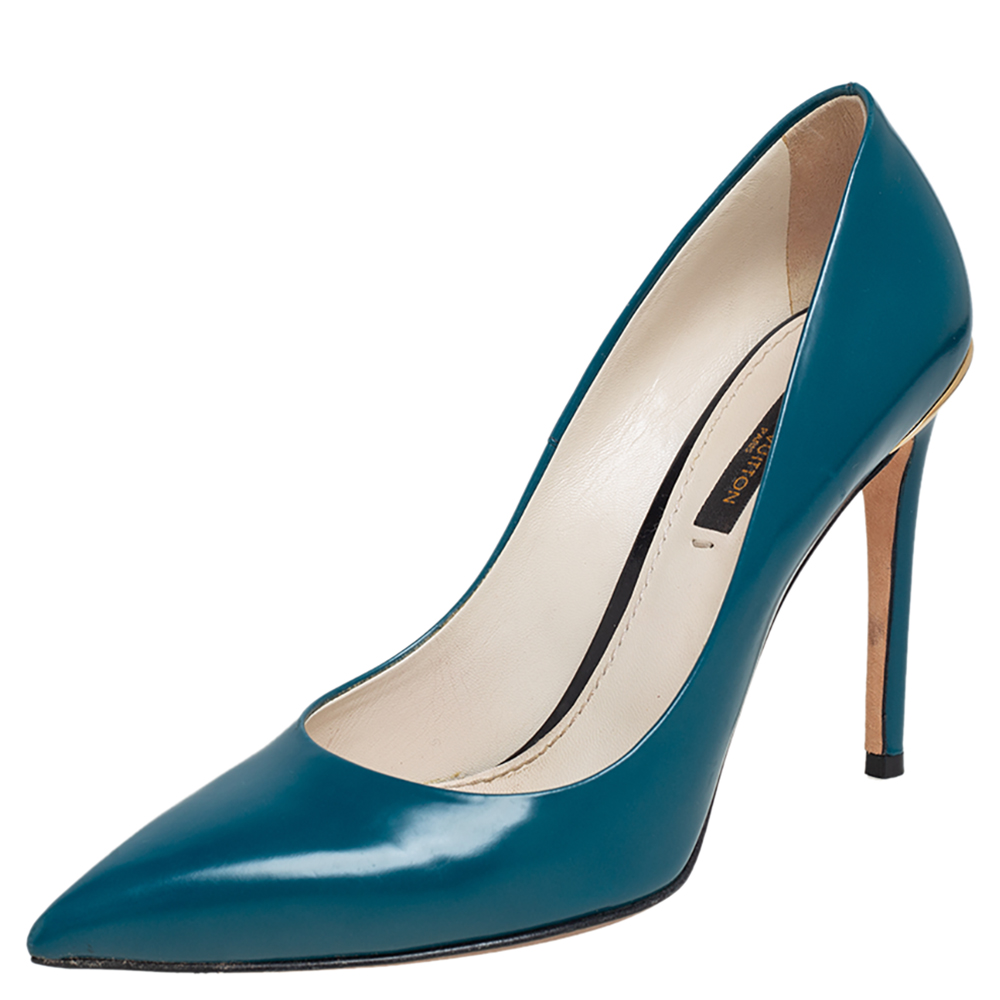 Louis Vuitton Teal Blue Leather Eyeline Pointed Toe Pumps Size 36.5