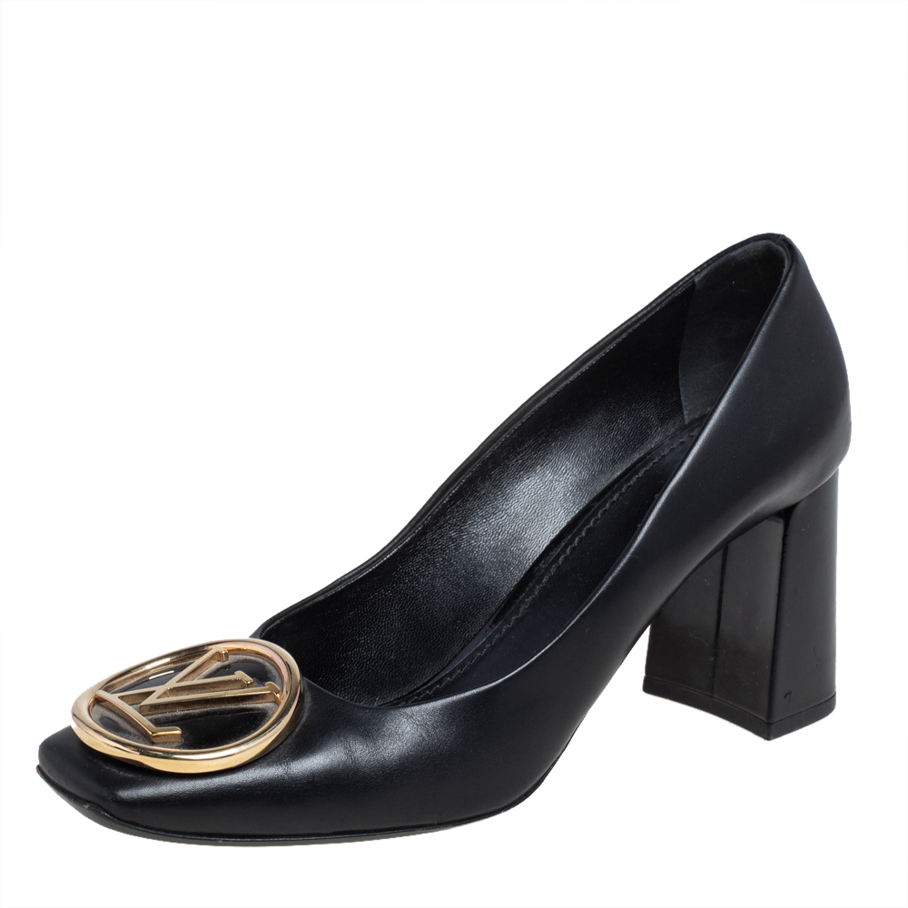 Louis Vuitton Black Leather Madeleine Block Heel Pumps Size 38