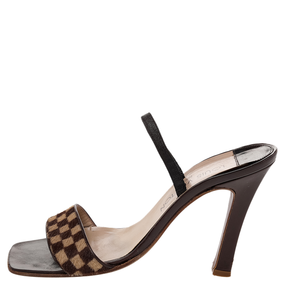 

Louis Vuitton Brown/Beige Damier Sauvage Calfhair Ankle Strap Sandals Size