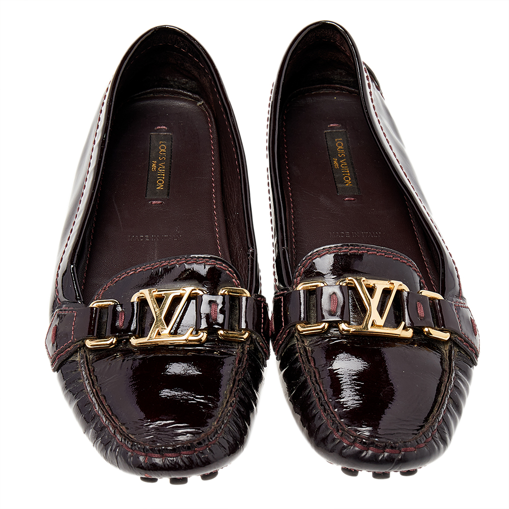 Louis Vuitton Brown Patent Leather Oxford Slip On Loafers Size 36