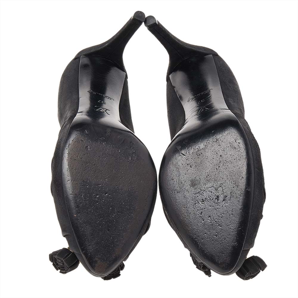 Louis Vuitton Black Suede Knot Confident Tassel Platform Pumps Size 37
