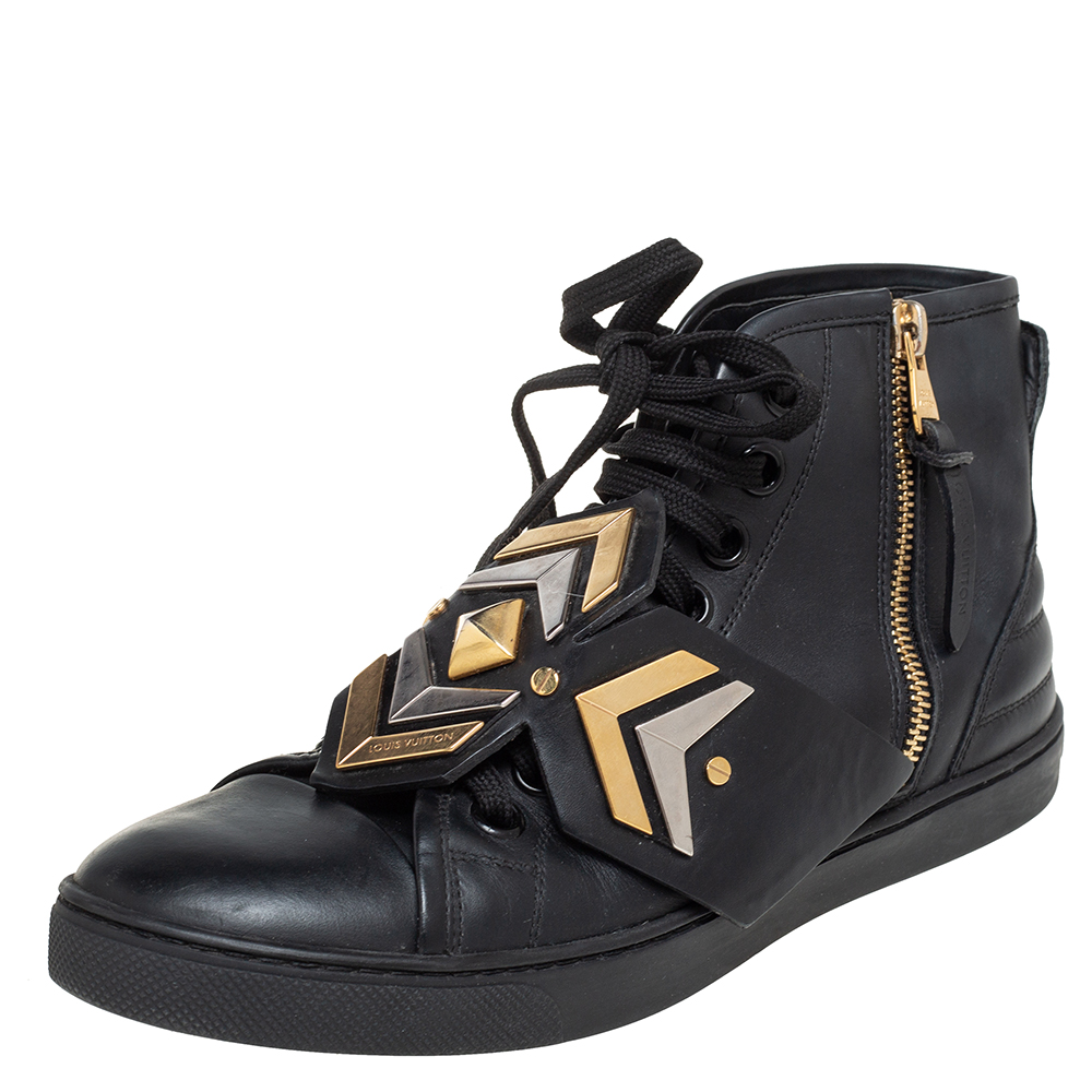 Louis Vuitton Black Leather Karakoram Pattern Punchy Sneaker Boots Size 36