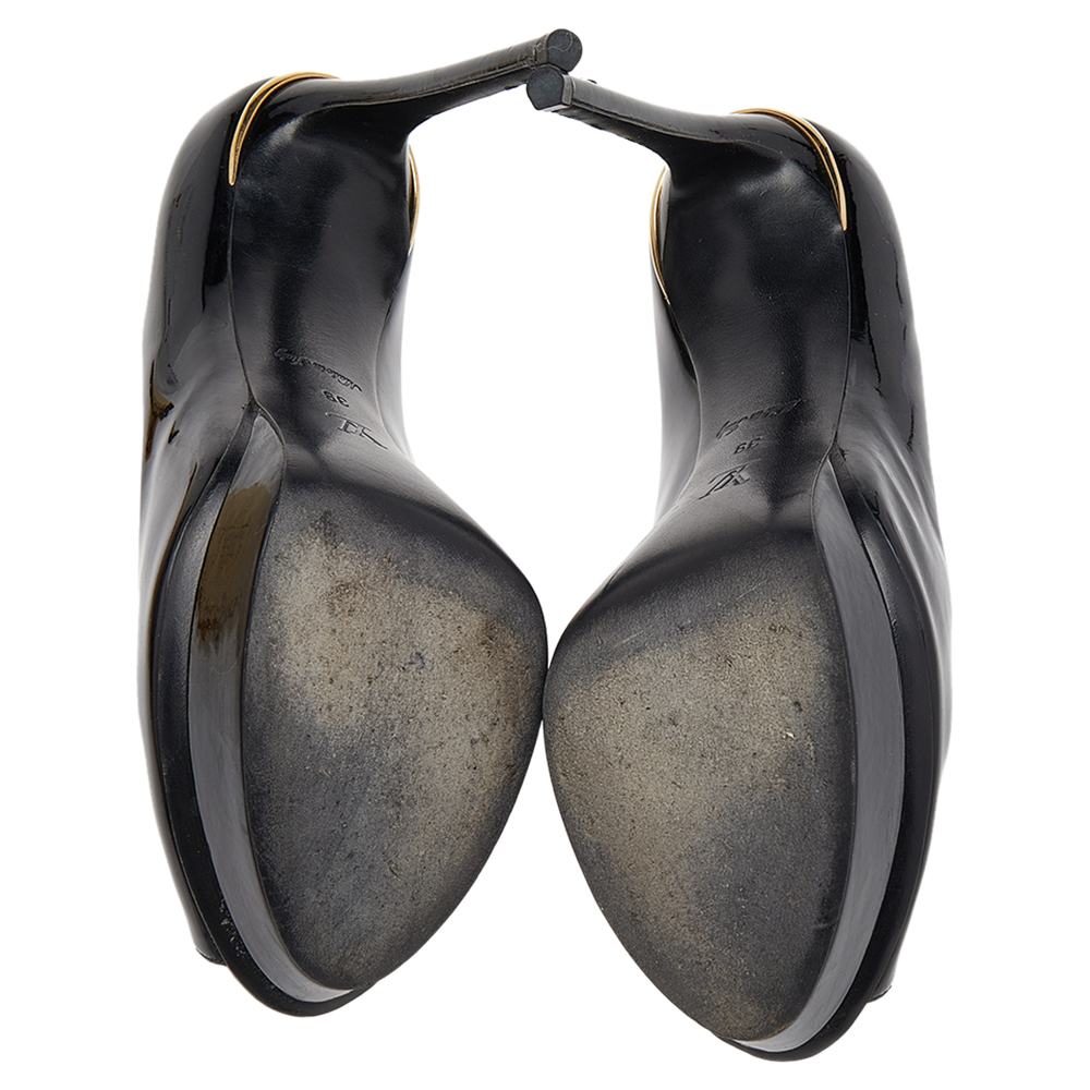 Louis Vuitton Black Patent Leather Eyeline Peep Toe Platform Pumps Size 39