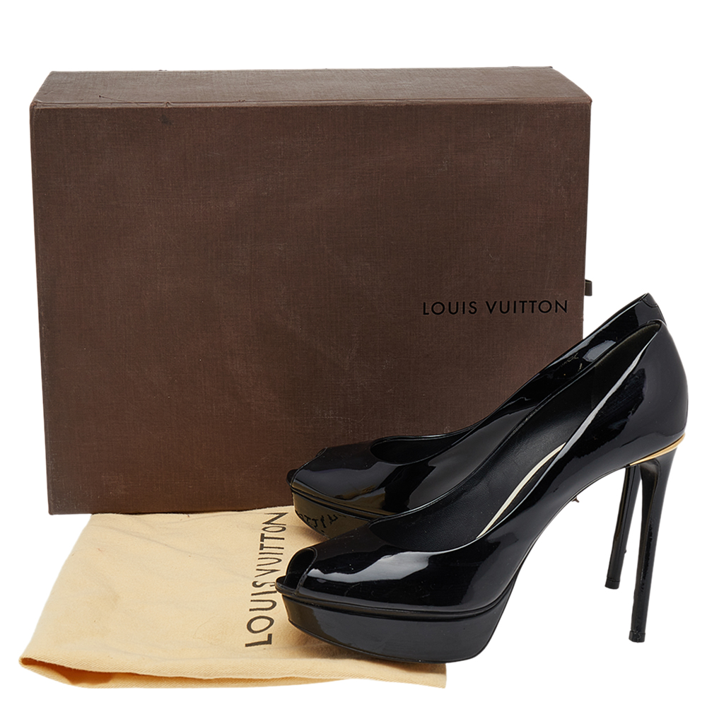 Louis Vuitton Black Patent Leather Eyeline Peep Toe Platform Pumps Size 39
