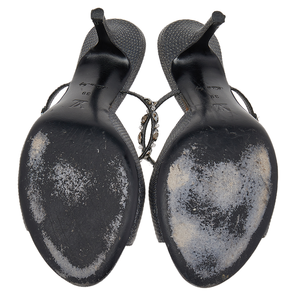 Louis Vuitton Black Leather Embellished Slide Sandals Size 39