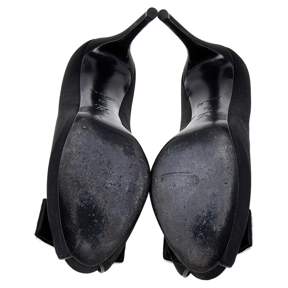 Louis Vuitton Black Satin Embellished Peep Toe Pumps Size 39