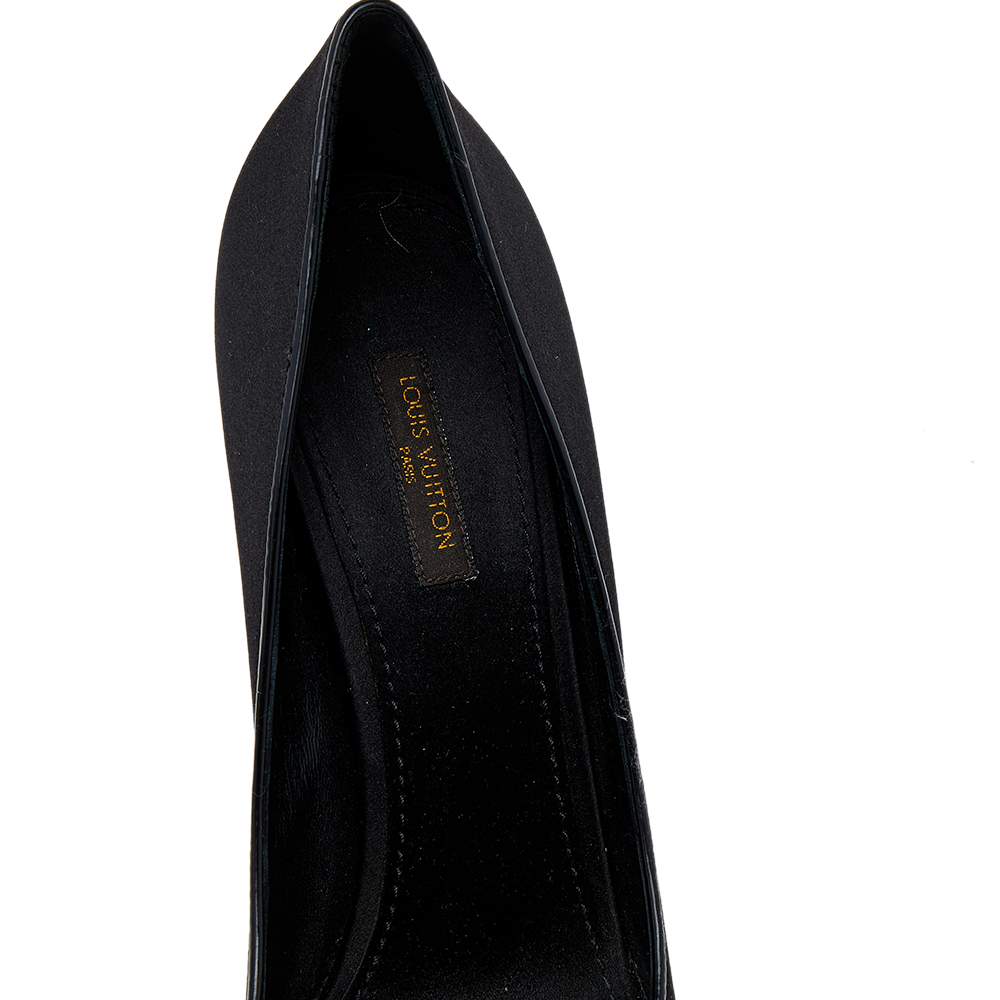 Louis Vuitton Black Satin Embellished Peep Toe Pumps Size 39