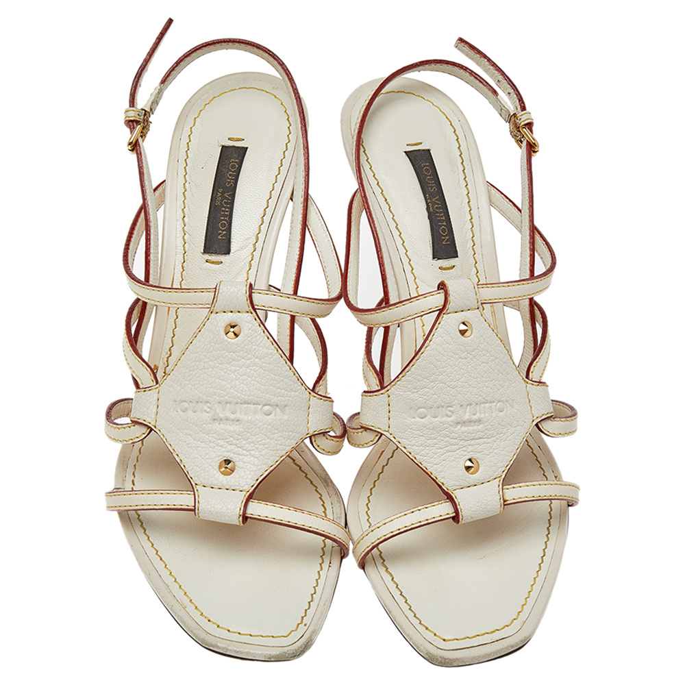 Louis Vuitton Cream Leather Ankle Strap Sandals Size 36.5