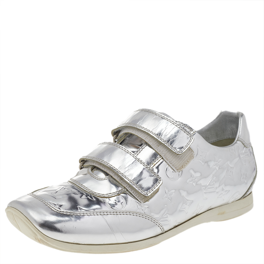 Louis Vuitton Metallic Silver Monogram Mirror Tennis Sneakers Size 38.5