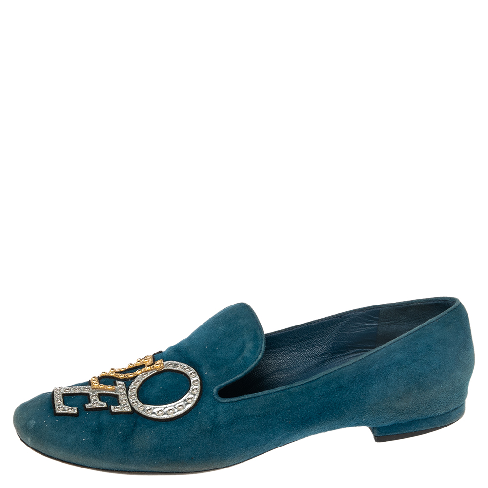 Louis Vuitton Blue Suede Love  Slip On Loafers Size 37.5