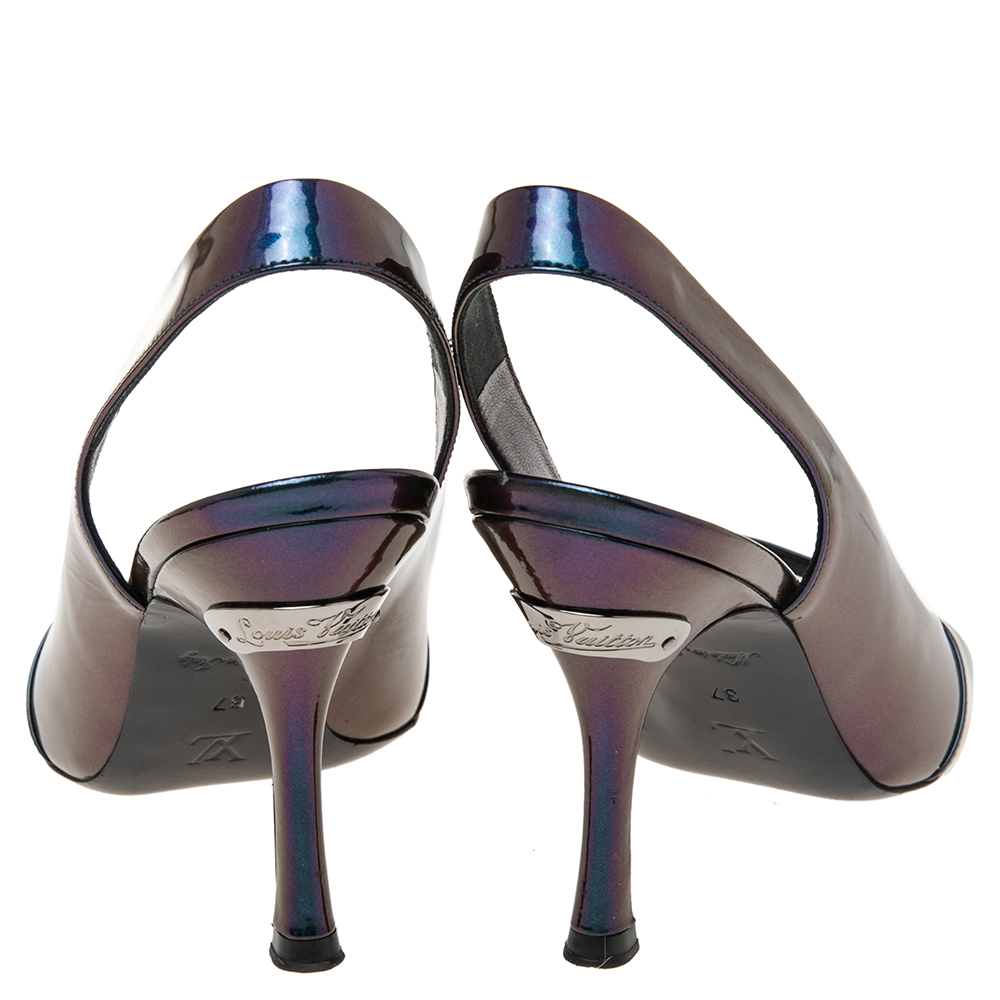 Louis Vuitton Metallic Iridescent Patent Leather Slingback Sandals Size 37