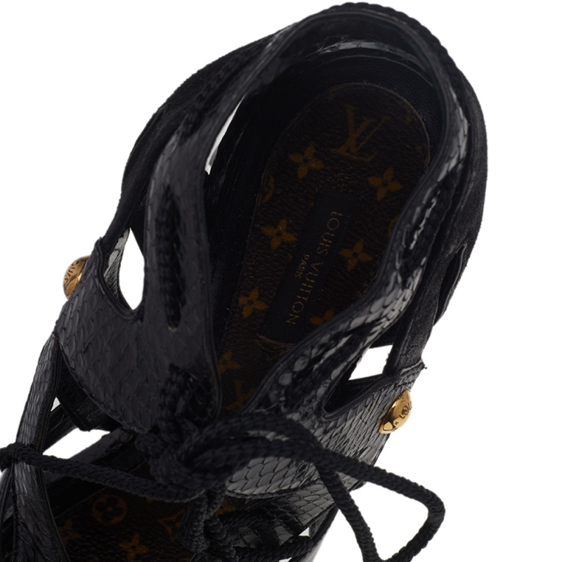 Louis Vuitton Black Python And Suede Ankle Tie Sandals Size 41