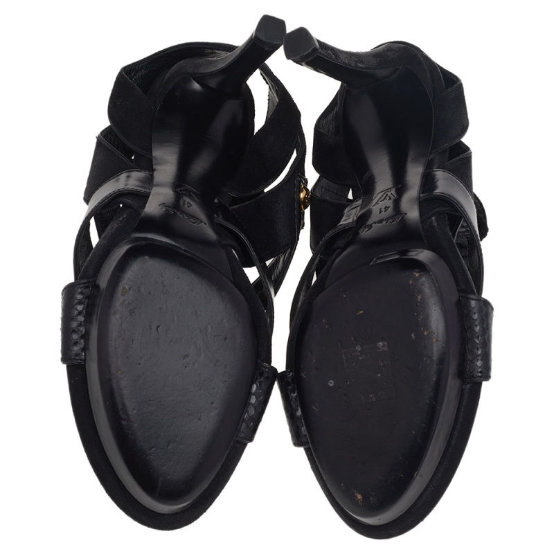Louis Vuitton Black Python And Suede Ankle Tie Sandals Size 41
