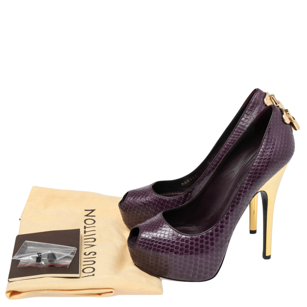 Louis Vuitton Purple Python Oh Really! Peep Toe Platform Pumps Size 36.5