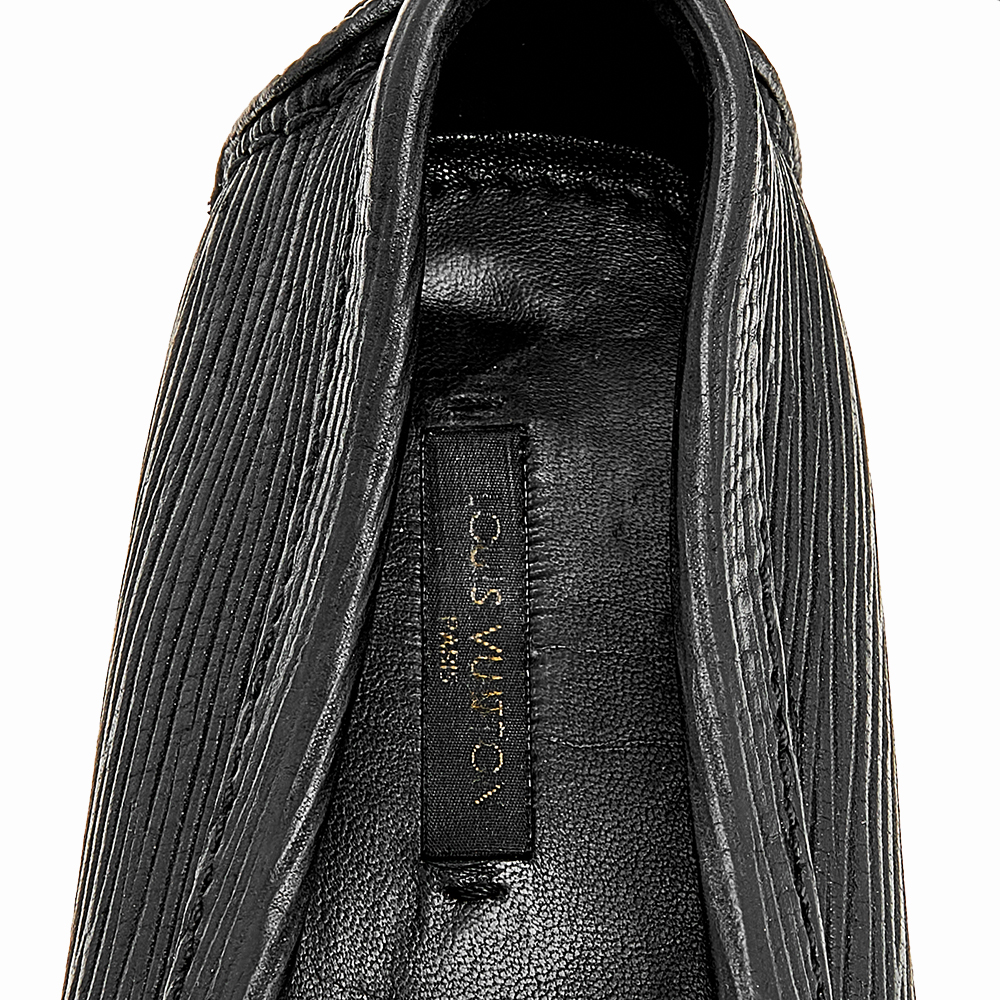 Louis Vuitton Black Textured Leather Oxford Slip On Loafers Size 36