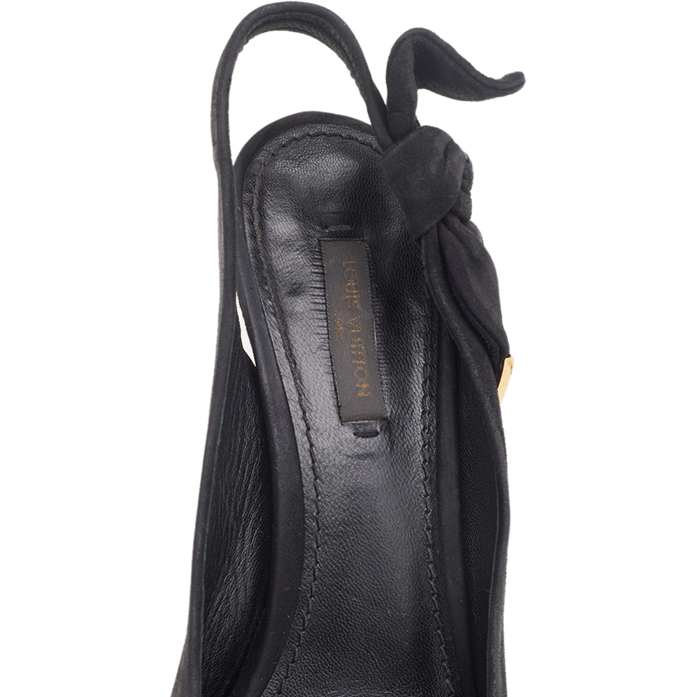 Louis Vuitton Black Suede Platform Slingback Sandals Size 37