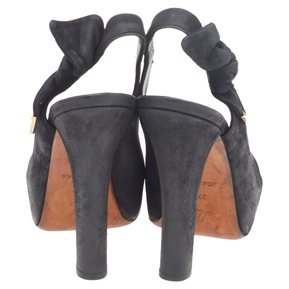 Louis Vuitton Black Suede Platform Slingback Sandals Size 37
