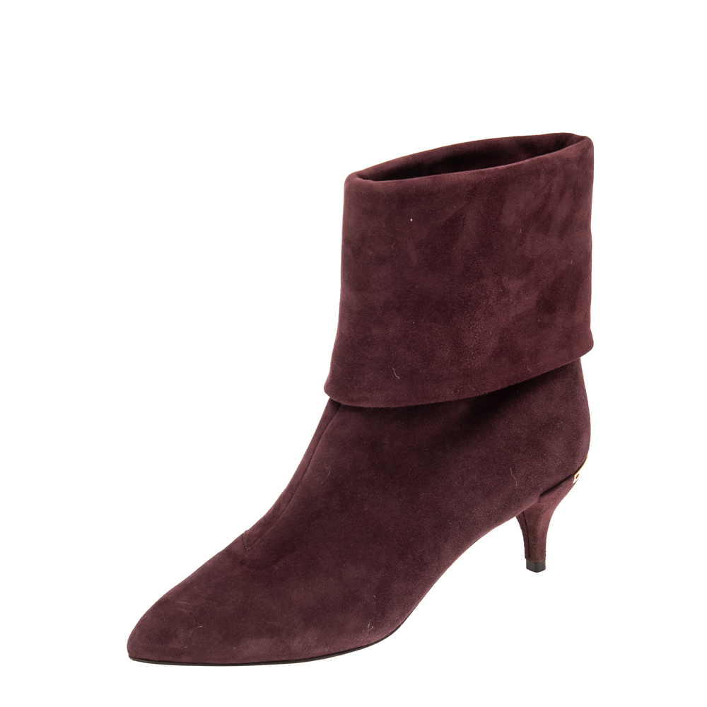 Louis Vuitton Burgundy Suede Fold Over Ankle Boots Size 36