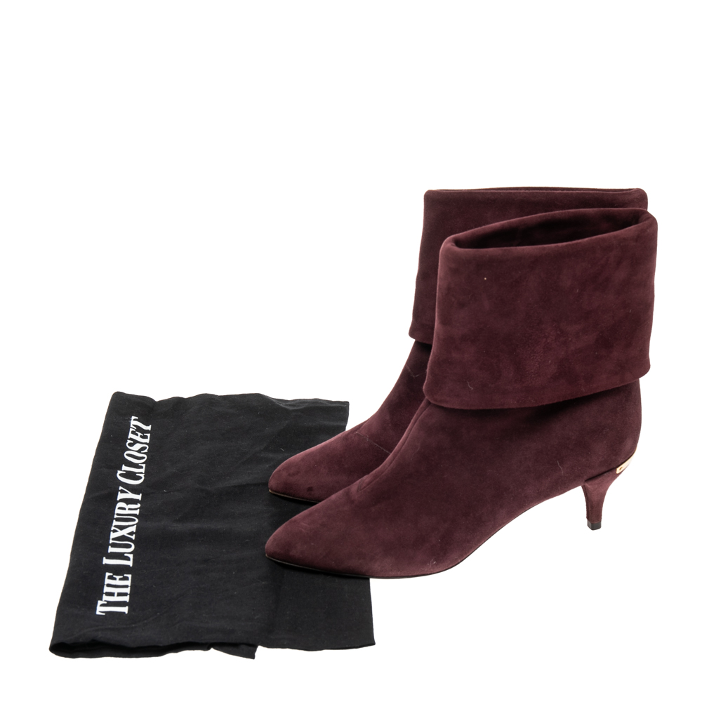 Louis Vuitton Burgundy Suede Fold Over Ankle Boots Size 36
