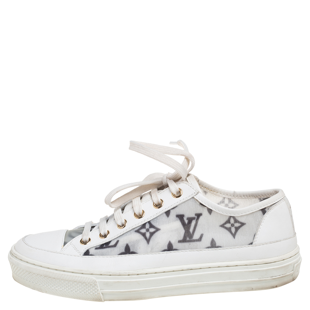 

Louis Vuitton White Monogram Mesh And Leather Stellar Lace Up Sneakers Size