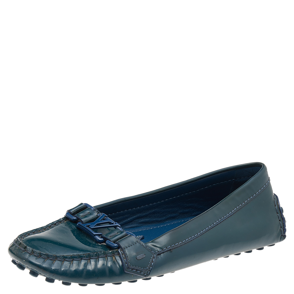Louis Vuitton Blue Patent Leather Oxford Loafers Size 38