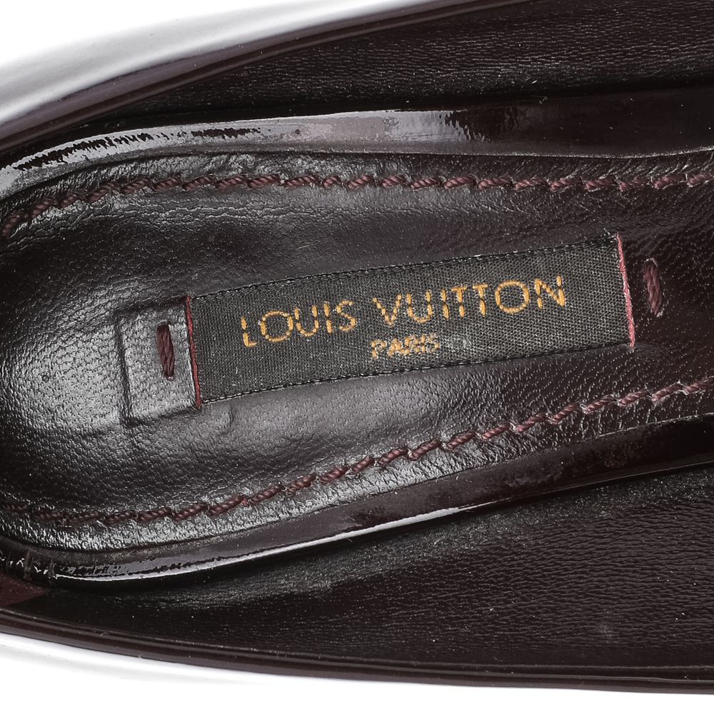 Louis Vuitton Dark Burgundy Patent Leather Oh Really! Peep Toe Pumps Size 35
