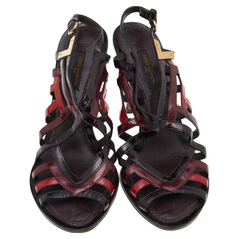 Louis Vuitton Brown Patent Leather Strappy Sandals Size 37.5