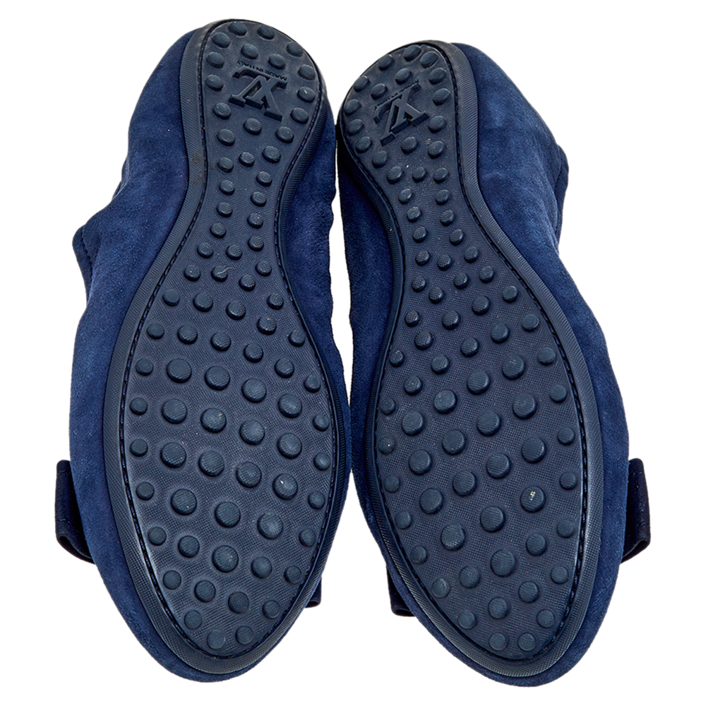Louis Vuitton Navy Blue Suede Scrunch Ballet Flats Size 38.5