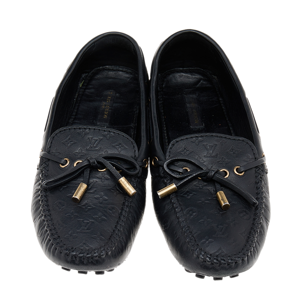 Louis Vuitton Black Monogram Empreinte Leather Gloria Loafers Size 38