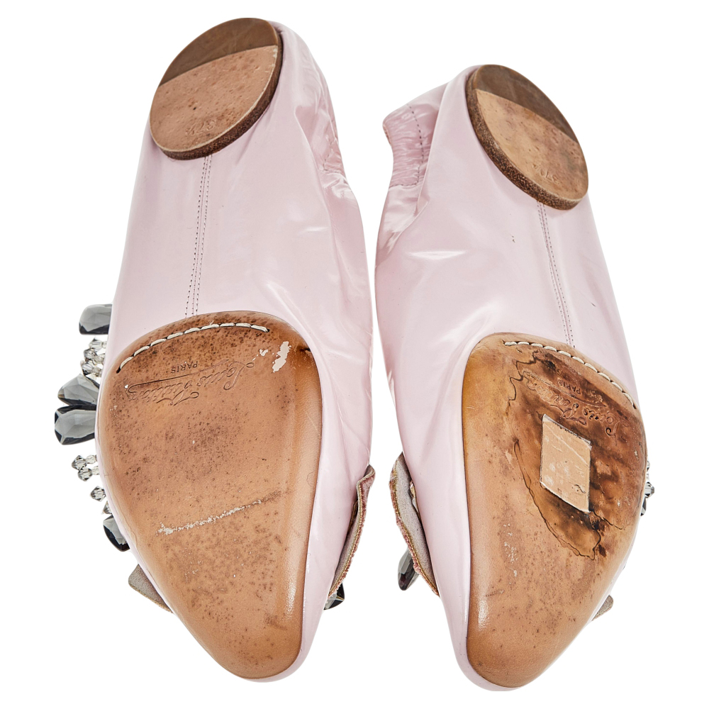 Louis Vuitton Pink Leather Embellished Ballet Flats Size 37.5
