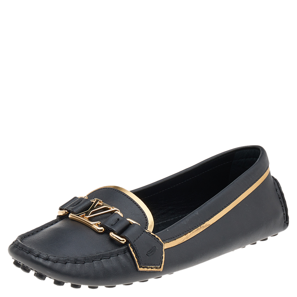 Louis Vuitton Black Leather Logo Loafers Size 36