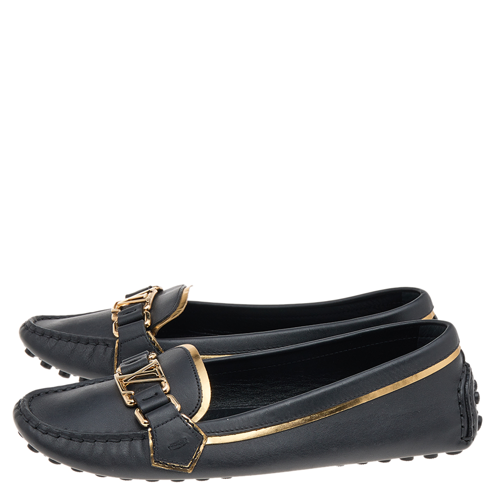 Louis Vuitton Black Leather Logo Loafers Size 36