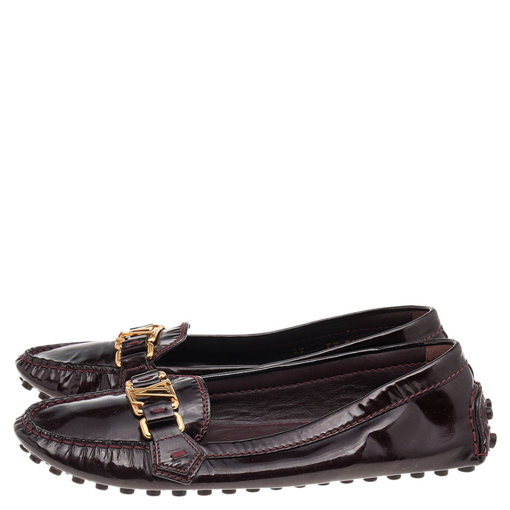 Louis Vuitton Brown Patent Leather Slip On Loafers Size 38
