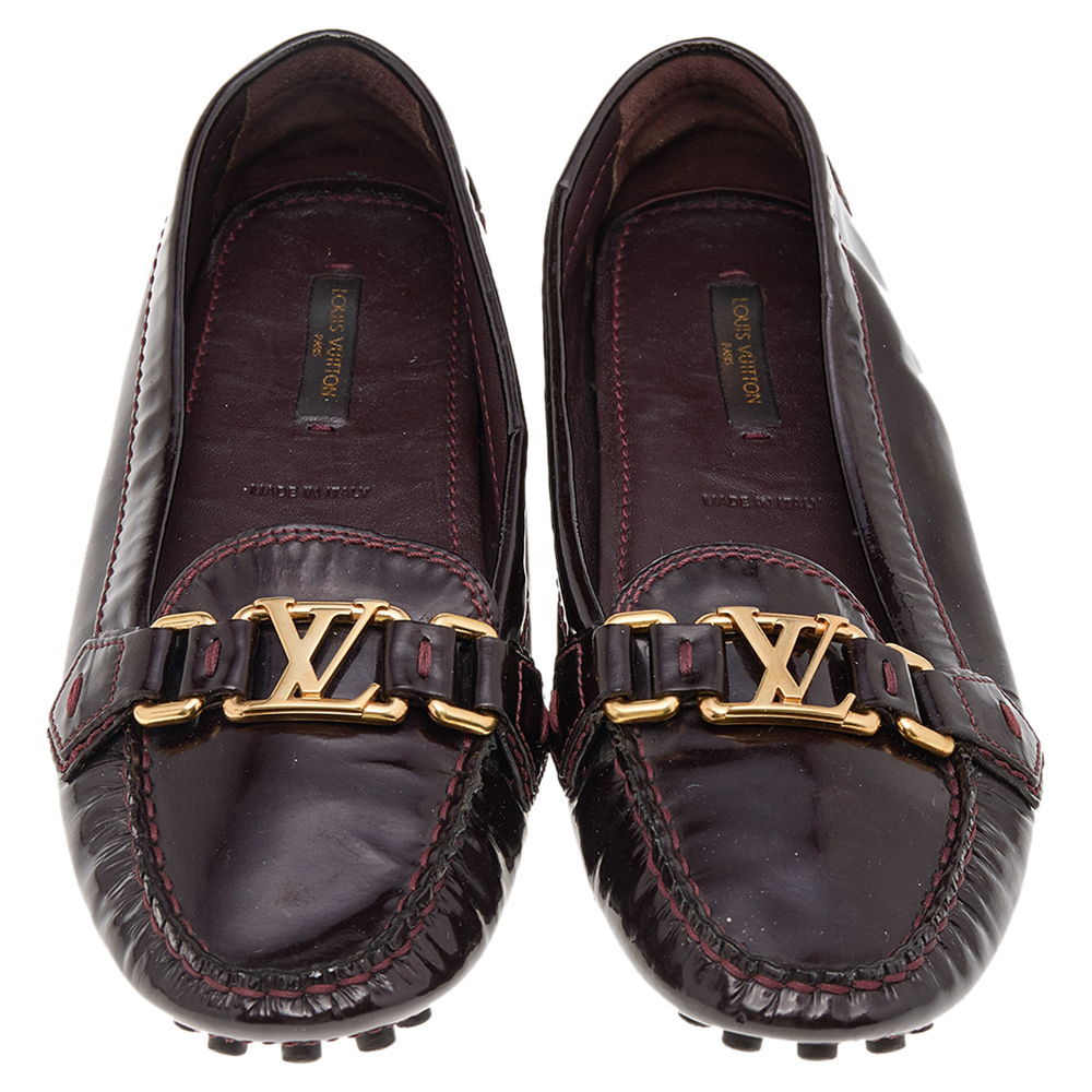 Louis Vuitton Brown Patent Leather Slip On Loafers Size 38