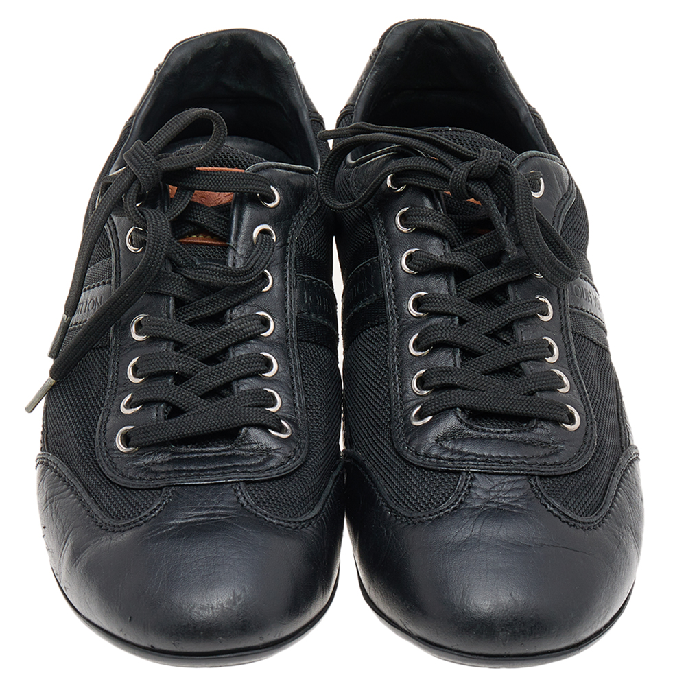 Louis Vuitton Black Leather And Nylon Low Top Sneakers Size 38.5