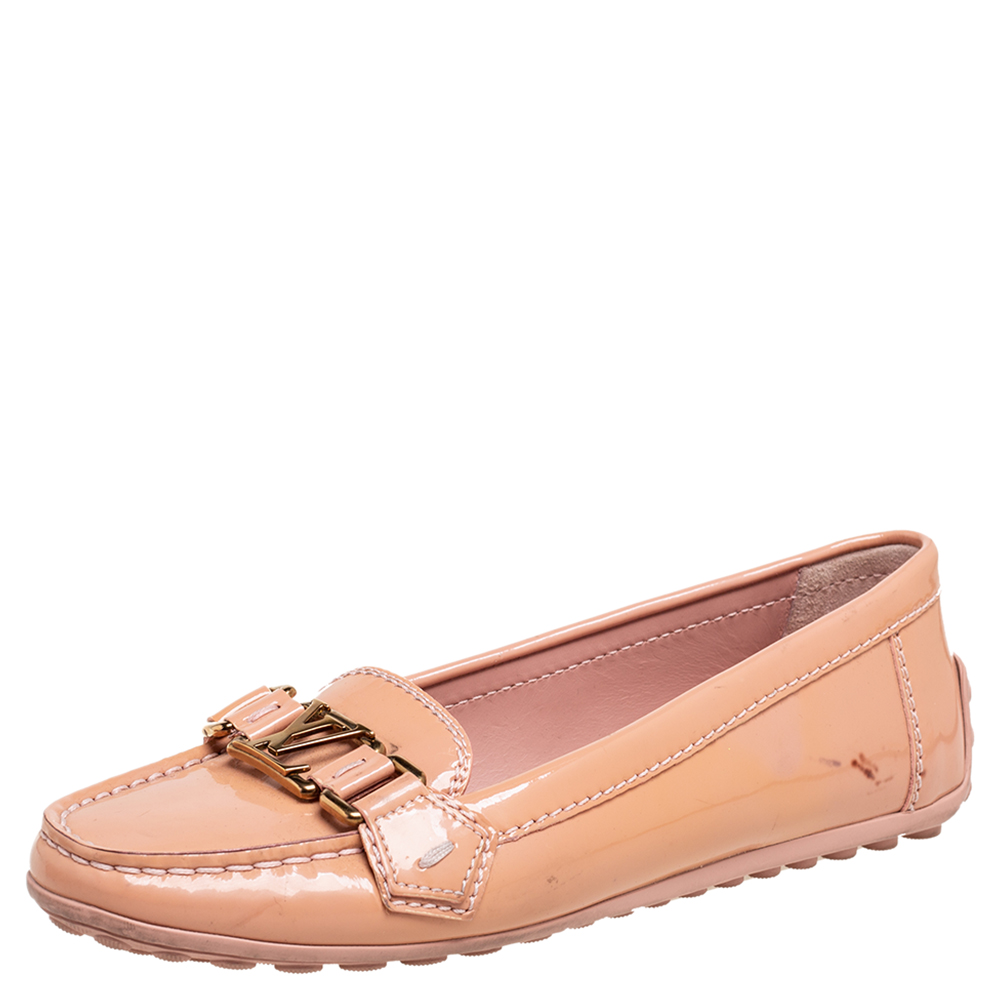 Louis Vuitton Beige Patent Leather Oxford Loafers Size 37