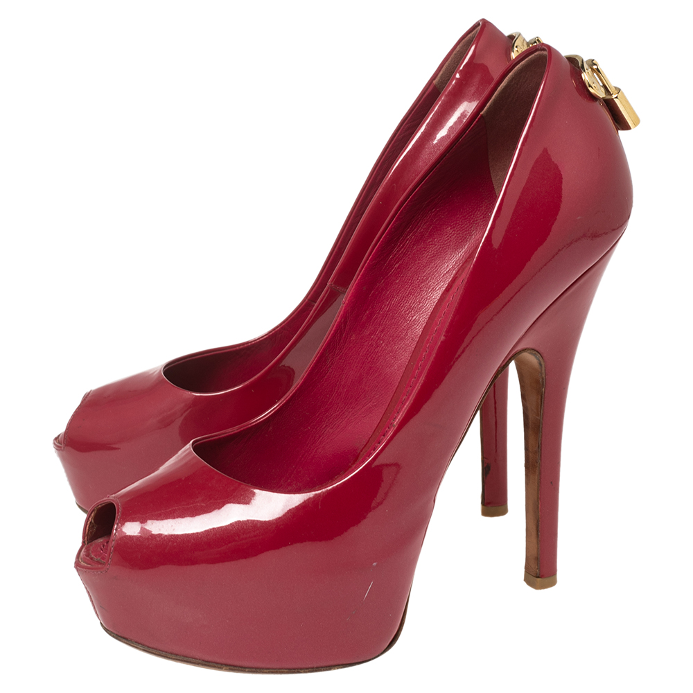 Louis Vuitton Dark Pink Patent Leather Oh Really! Peep-Toe Pumps Size 37