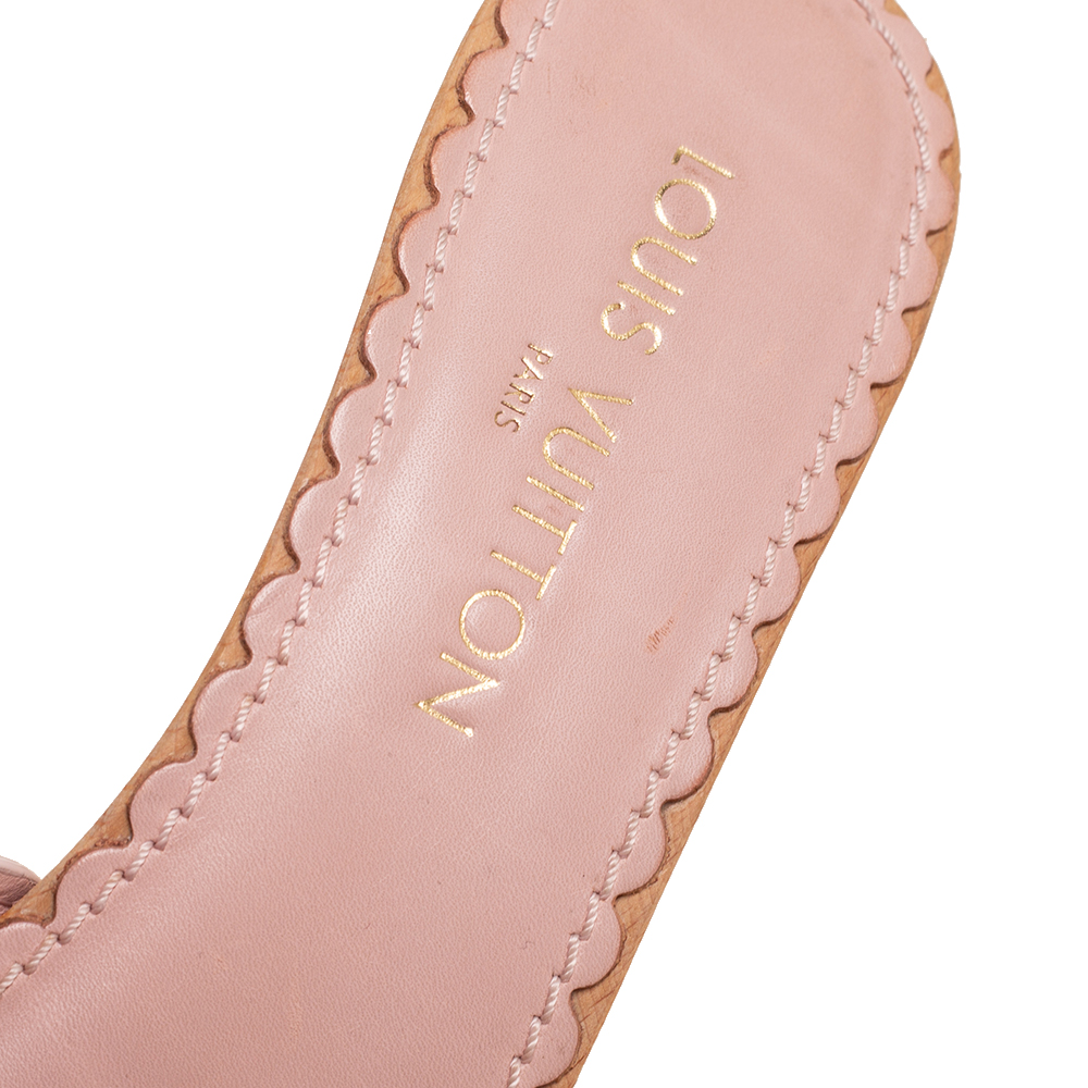 Louis Vuitton Pink Leather Cut Out Wooden Slide Clogs Size 41