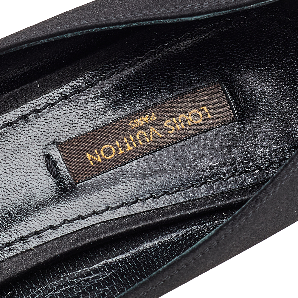 Louis Vuitton Black Satin Athen Open Toe Platform Pumps Size 38