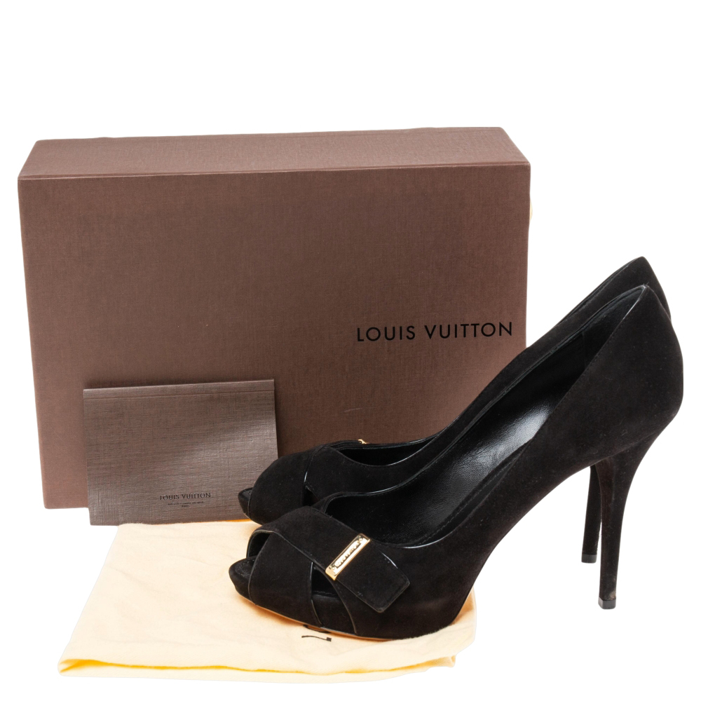 Louis Vuitton Black Suede Crisscross Peep-Toe Pumps Size 39