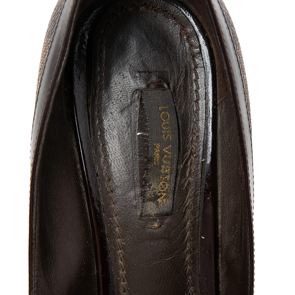 Louis Vuitton Brown Damier Azur Canvas And Patent Leather Peep Toe Pumps Size 38