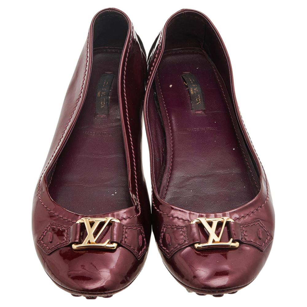 Louis Vuitton Burgundy Patent Leather Oxford Ballet Flats Size 39