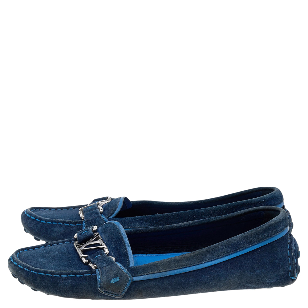 Louis Vuitton Blue Suede Slip On Loafers Size 38