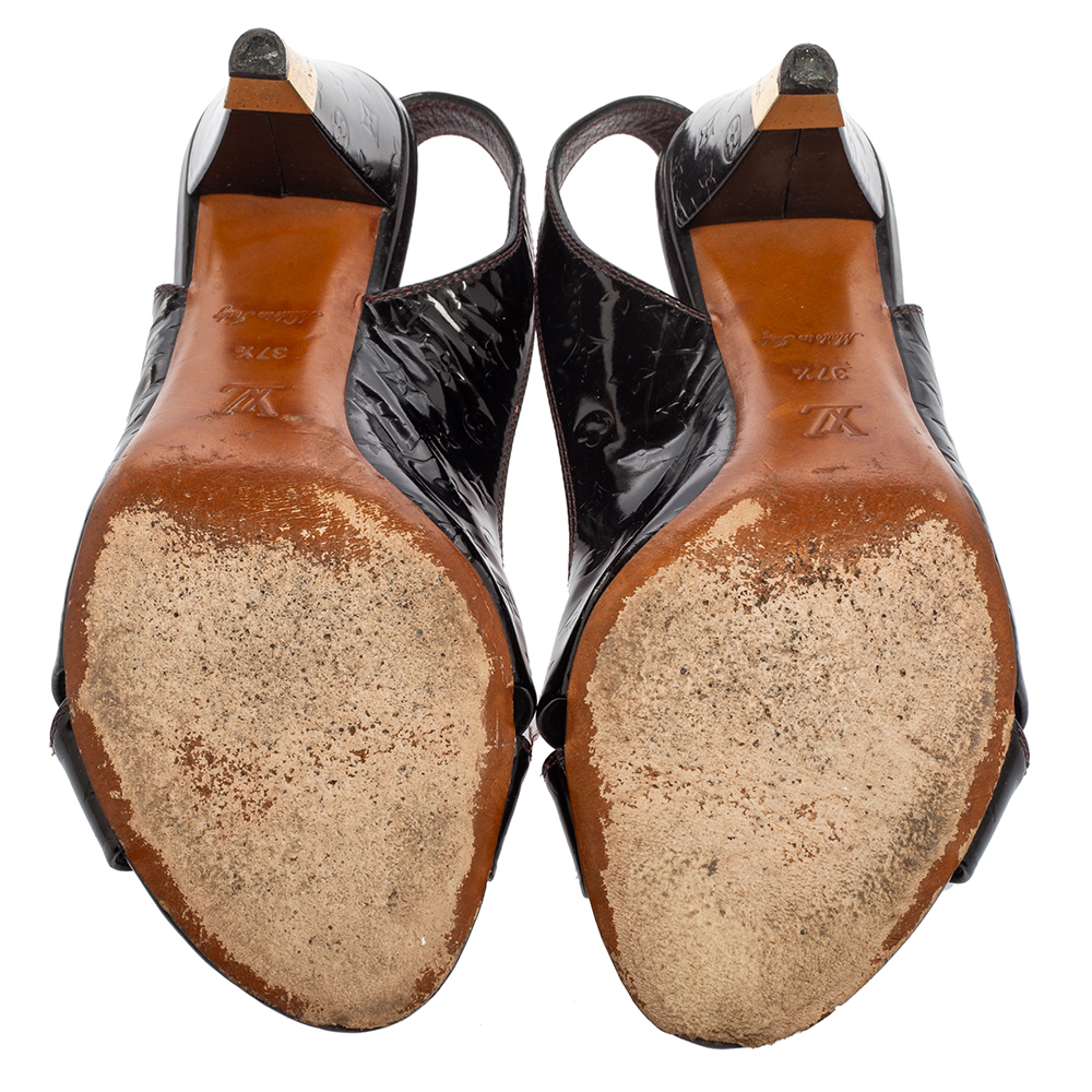 Louis Vuitton Black Monogram Vernis Patent Slingback Sandals Size 37.5