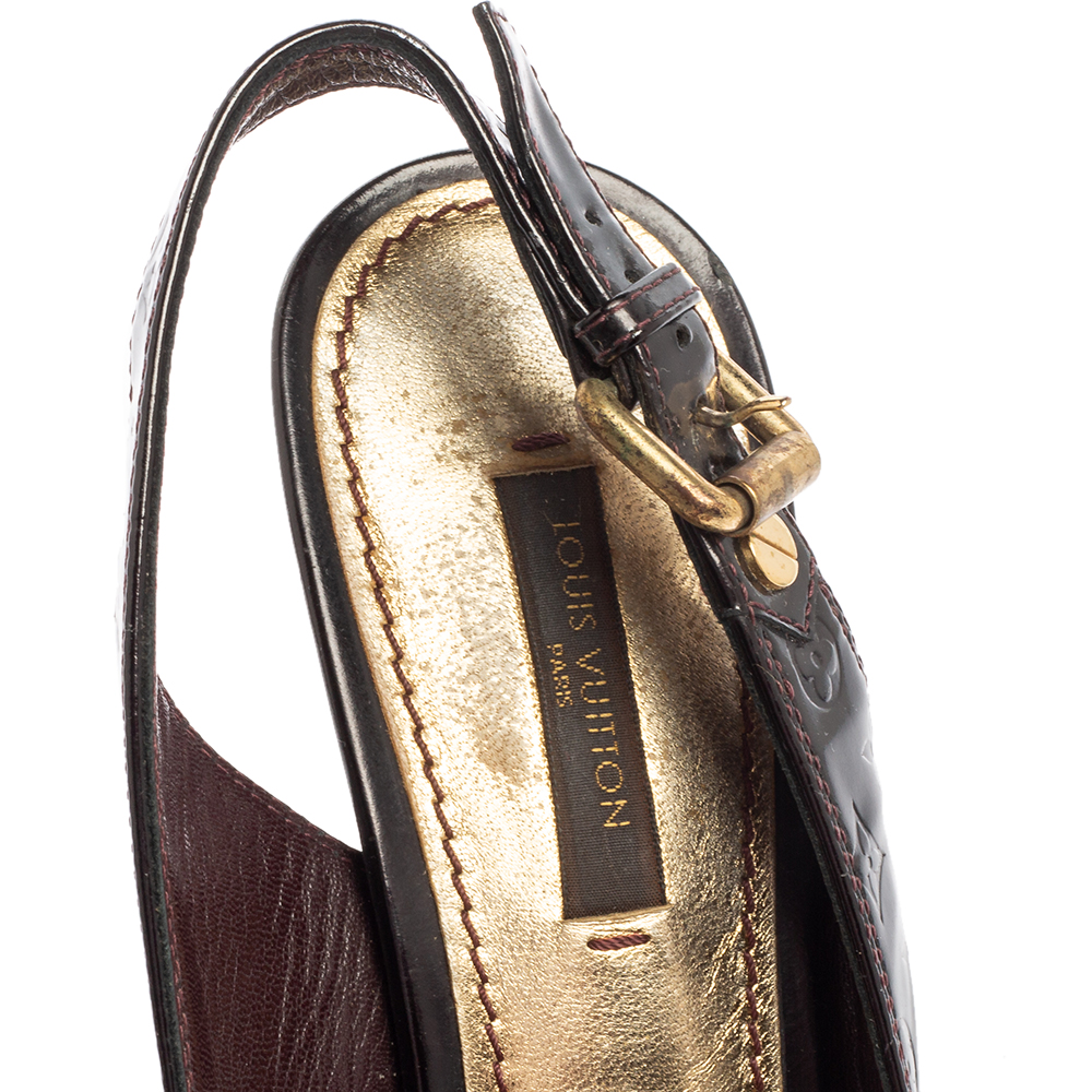 Louis Vuitton Black Monogram Vernis Patent Slingback Sandals Size 37.5