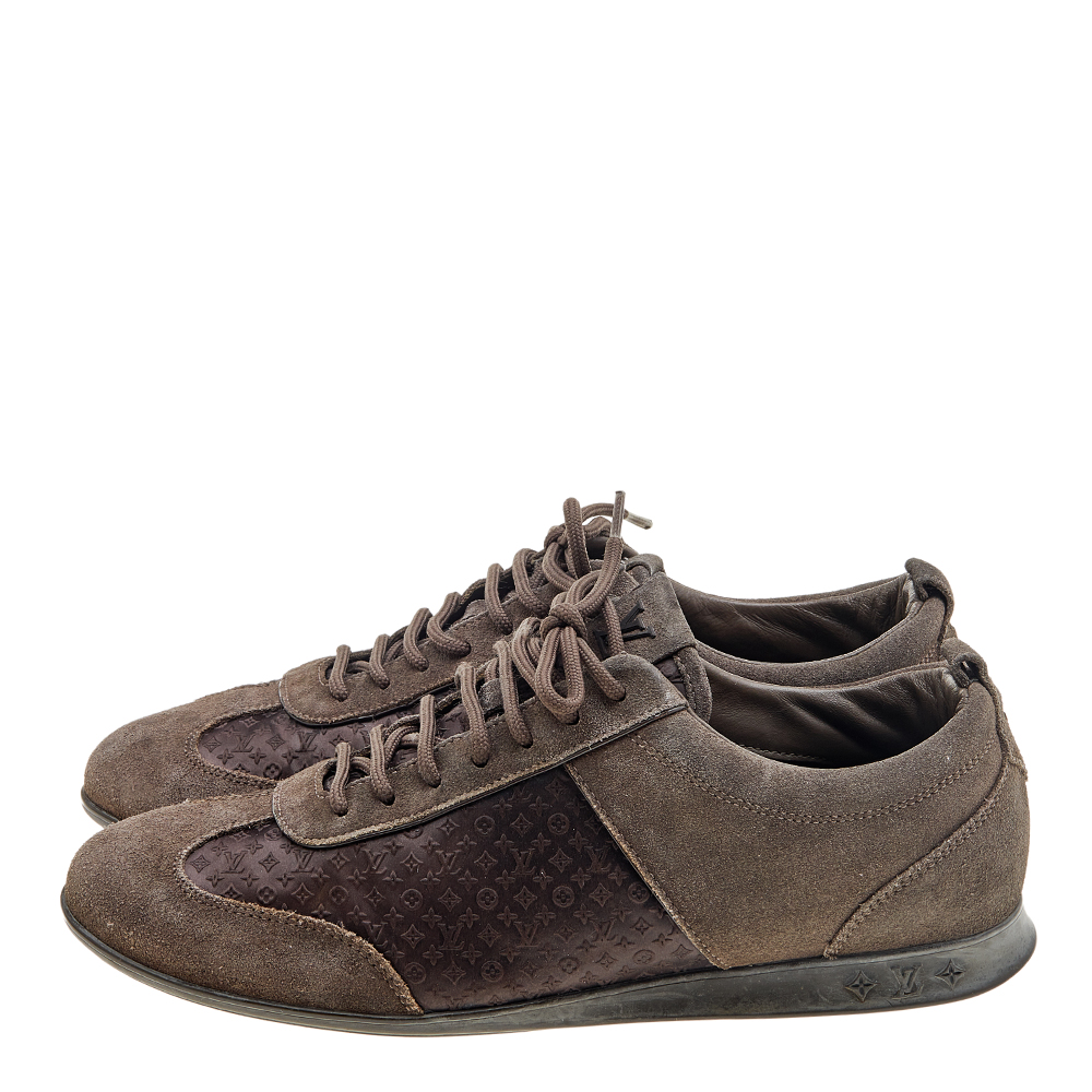 Louis Vuitton Brown Suede And Monogram Satin Low Top Sneakers Size 37.5