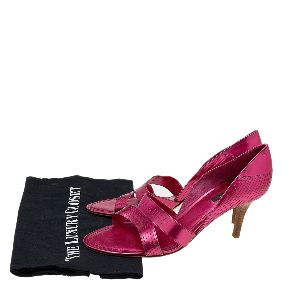 Louis Vuitton Metallic Pink Leather Open Toe Sandals Size 40.5