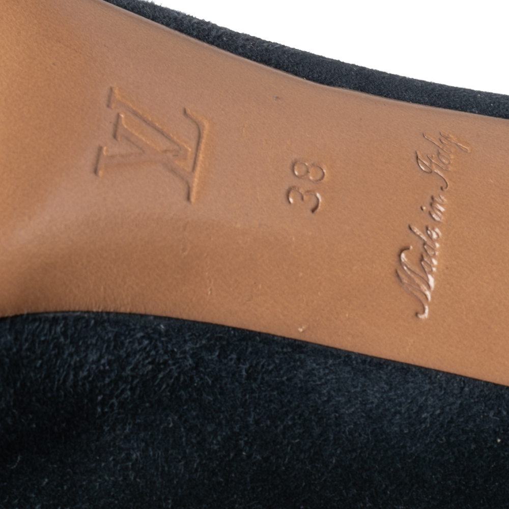 Louis Vuitton Navy Blue Suede Kimono Peep Toe Platform Pumps Size 38