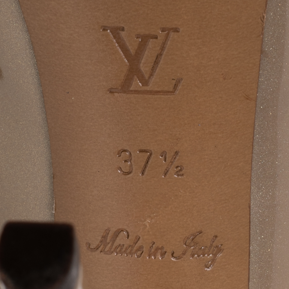 Louis Vuitton Beige Glitter Patent Leather Oh Really! Peep Toe Platform Pumps Size 37.5