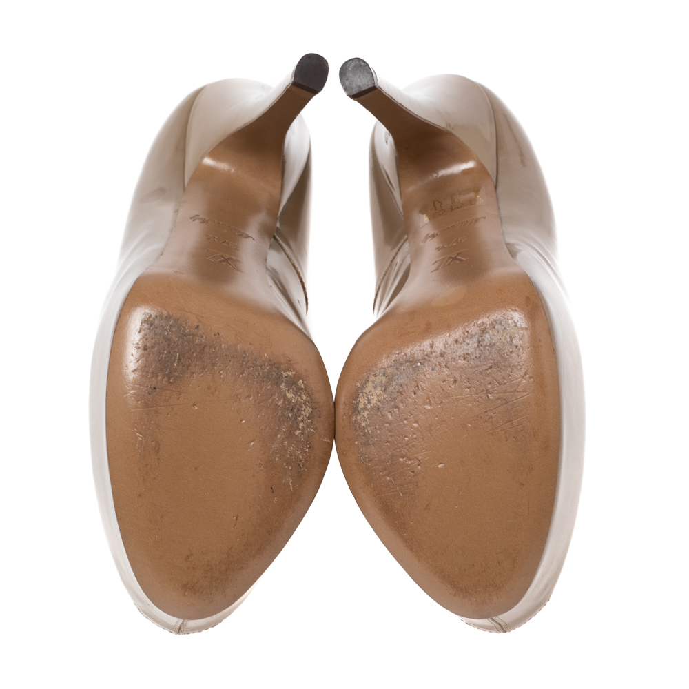 Louis Vuitton Beige Glitter Patent Leather Oh Really! Peep Toe Platform Pumps Size 37.5